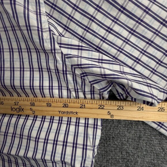 Eton 16.5 Long Sleeve Button Up Contrast Collar Preppy Purple Blue Plaid Cutaway - Picture 6 of 16
